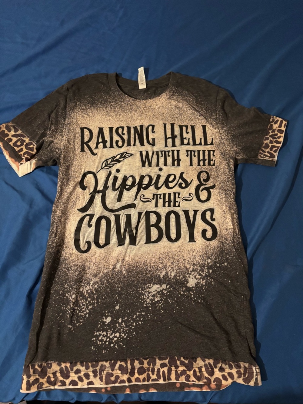 Custom Black and Tan 'Raising Hell with the Hippies & the Cowboys' Graphic Tee